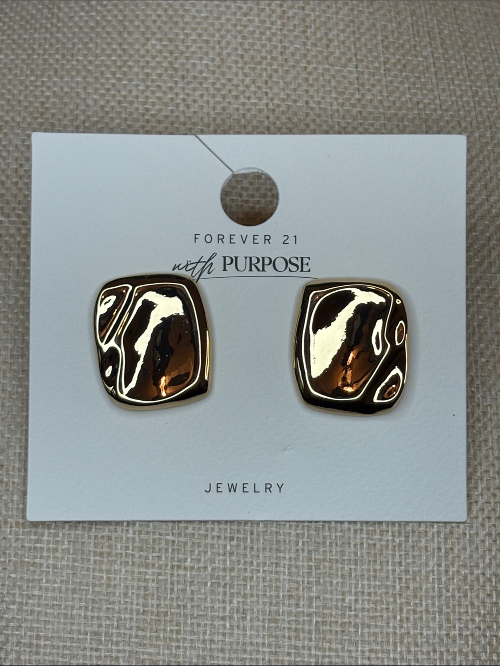 Forever 21 Brown and Gold Tone Square Wave Stud Earrings